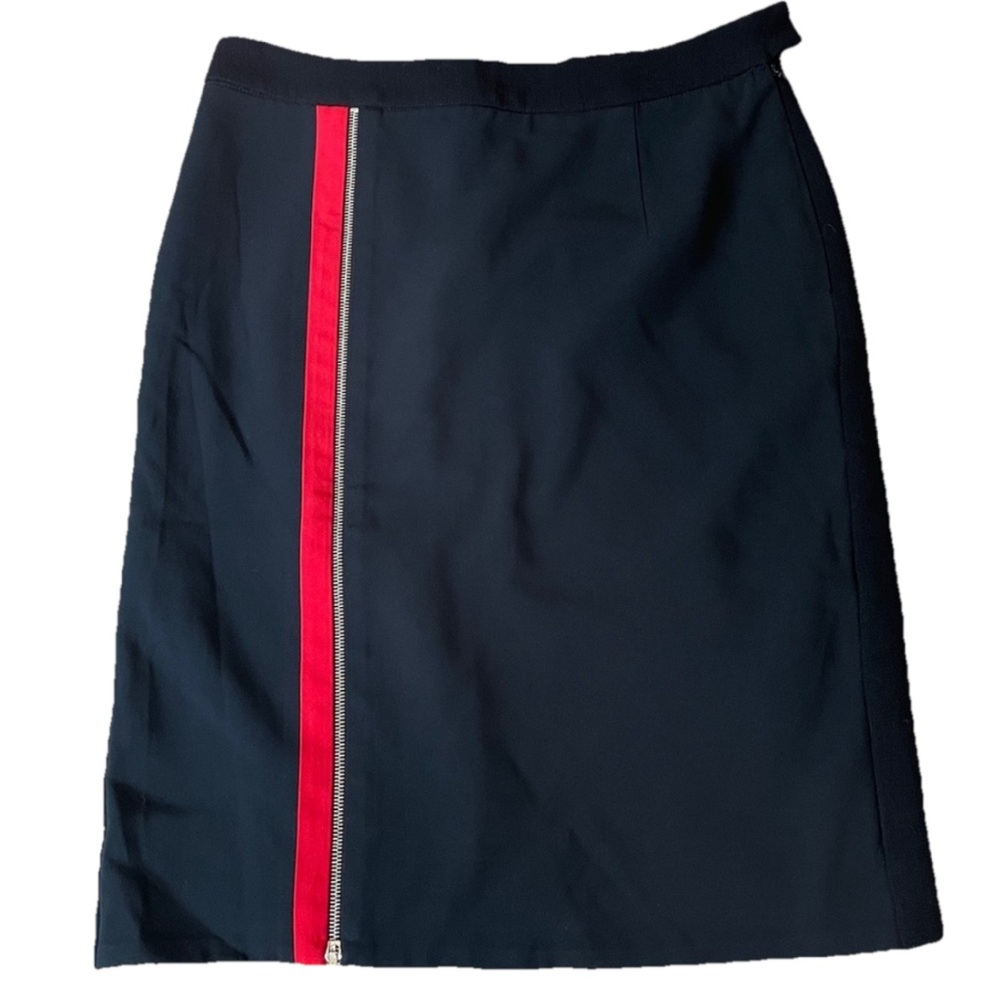 Preen by Thornton Bregazzi Black Silk Midi Pencil Skirt  Red Accent Sz Medium